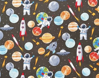 100% Digital Cotton Fabric,Black,Space,star,Astronaut,43Inch x 1/2 Yard