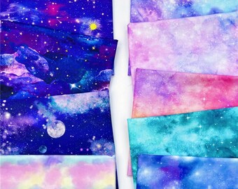 Moon Fabric, Cloud Fabric,100% Cotton Fabric,Stars Fabric By Half Yrad 43Inch x 1/2 Yard