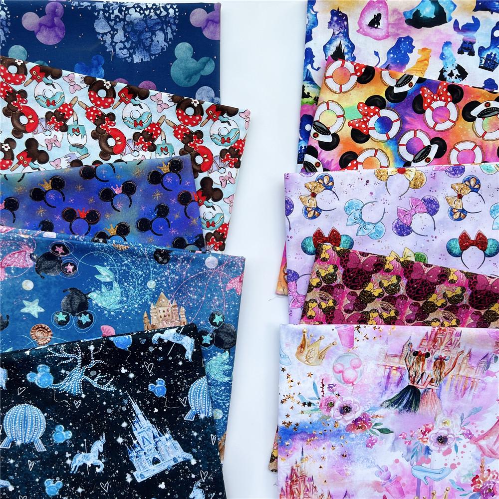 Mickey Ears Fabric Mickey Mouse Fabric Cartoon Anime Fabric 100% Cotton Fabric By The Half Yard