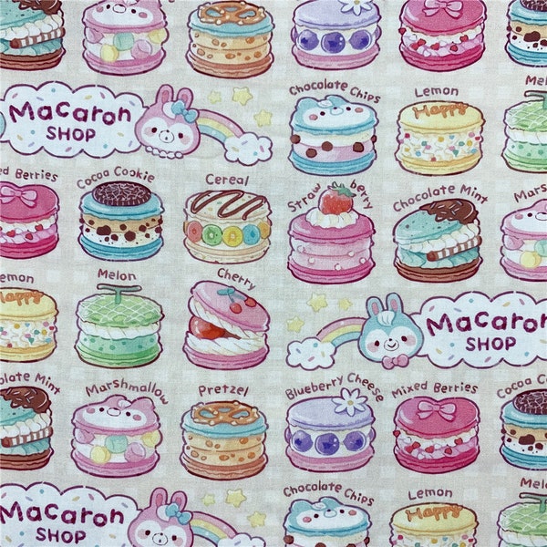 Tissu de macaron de dessin animé, tissu de coton, 43 pouces x 1/2yard