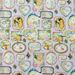 Cartoon Cute Animal Rabbit Bear Cat Floral Fabric,Cotton Fabric,43Inch X 1/2Yard