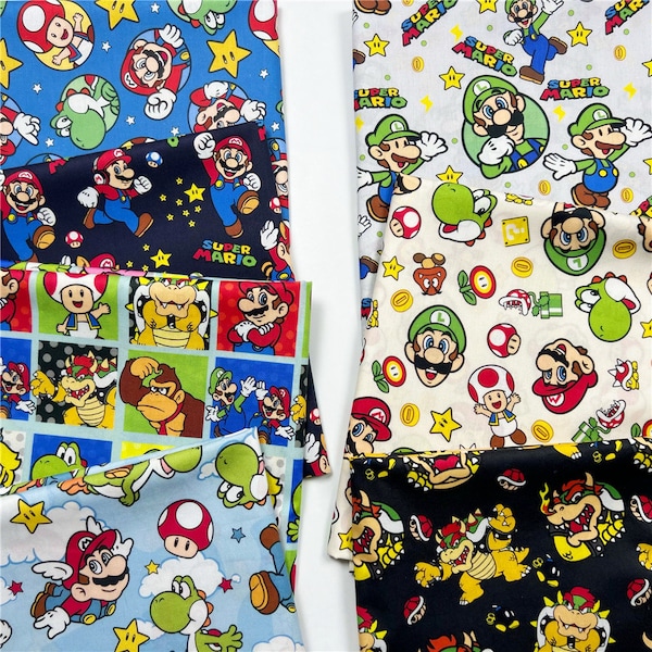 Super Mario Fabric Mario and Friends Fabric Luigi Bowser Princess Peach Yoshi Cotton Fabric Cartoon Fabrics By The Half Yard