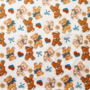 Vintage Animal Bear Toys Cotton Fabric By Half Yard