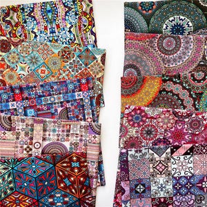 Tessuto di cotone geometrico colorato, mosaico, decorazione islamica, tessuto patchwork - tessuto 100% cotone - a mezzo metro