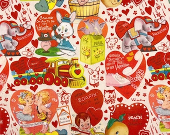 Cartes rétro vintage pour la Saint-Valentin, salutations de la Saint-Valentin sur tissu en coton rouge, couture sur tissu en coton