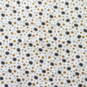 Sewing Theme Fabric, 100% Cotton, Sewing Machine Haberdashery Scissors Pins Print, Quilt Sewing Craft Fabric by Half Yard