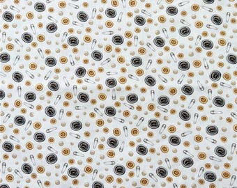 Sewing Theme Fabric, 100% Cotton, Sewing Machine Haberdashery Scissors Pins Print, Quilt Sewing Craft Fabric by Half Yard
