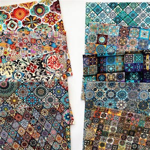 Colorful Geometric Cotton Fabric Mosaic Islamic Decor Patchwork Fabric- 100% Cotton Fabric - By Half Yard