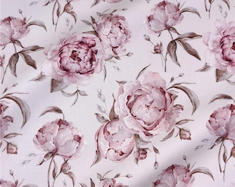 Vintage pink Floral Cotton Fabric, romantic Flowers Botanical Print Quilting  Sewing Cotton Quilting Material