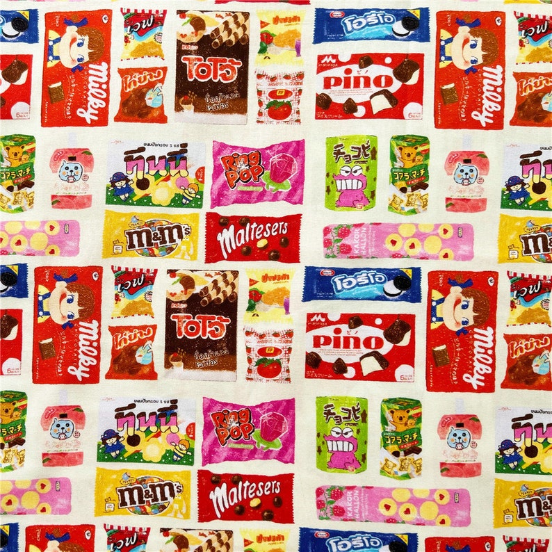 Cartoon Food snacks Fabric,Cotton Fabric,43Inch X 1/2Yard image 1