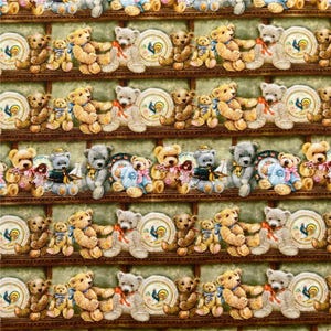 Cartoon Vintage Bear Fabric,Cotton Fabric,43Inch X 1/2Yard,By Half Yard