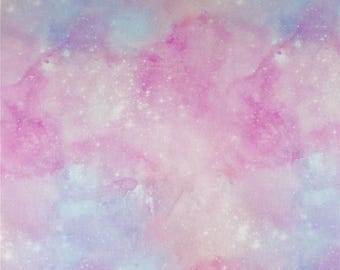 Sterrenstof - Candy Pastel Galaxy aquarel - Star Pastel Celestial Girls katoenstof op maat geknipt met Spoonflower Pink Space Fabric