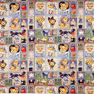 Cartoon Vintage Bear Fabric,Cotton Fabric,43Inch X 1/2Yard,By Half Yard