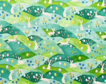 Green Rabbit Fabric,Cute Bunny Fabric100% Cotton Fabric,43Inch X 1/2Yard,by half yard
