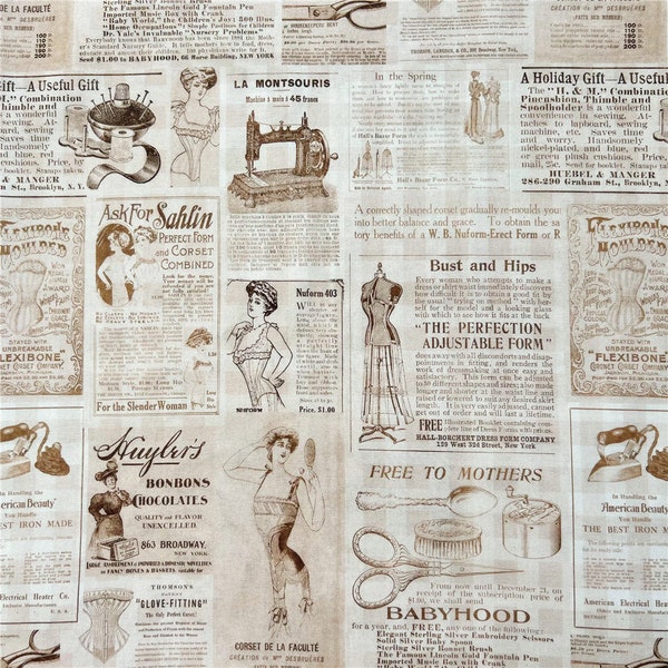 Vintage Junk Jounal Newspaper Woman Cotton Fabric By Half Yard Digital printing Fabrics Sewing