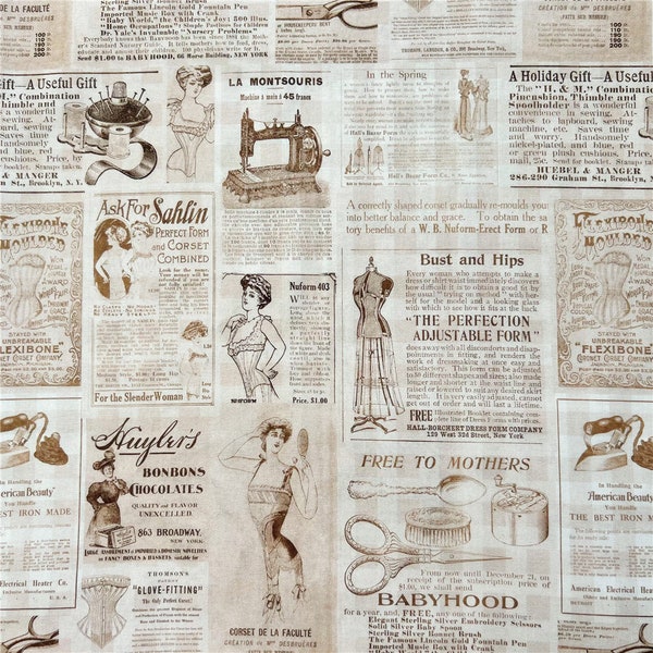 Vintage Junk Jounal Newspaper Woman Cotton Fabric By Half Yard Digital printing Fabrics Sewing