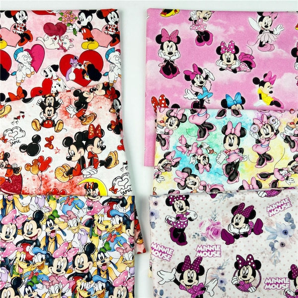 Tissu en coton Disney Minnie Mouse, dessin animé, mètre, mètre