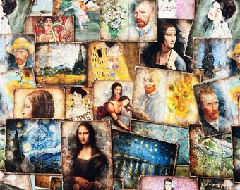 Vintage World famous paintings Cotton Fabric By Half Yard Digital printing Fabrics Sewing
