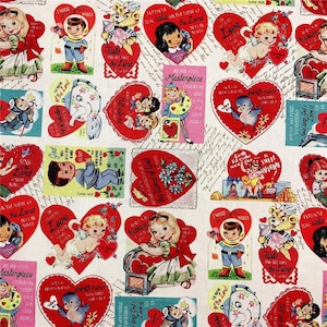 Vintage retro Love Gril Boy dierenstof, 100% katoen, 43 inch x 1/2 yard, op maat gesneden