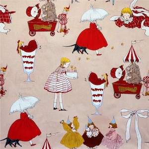 Vintage Fashion Girl Baby Fabric 100% Cotton Fabric By Half Yard