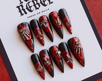 Gothic Press Ons // Horror Nails, Black Nails, Press On Nails, Witch Nails