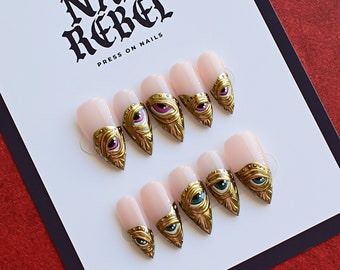 Baroque Press Ons // Lovers Eye Nails, Gold Nails, Press On Nails, Chrome Nails