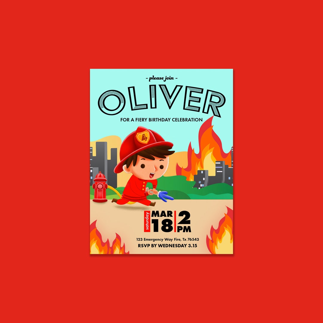 Firefighter Birthday Invitation Printable 5x7 Etsy firefighter-birthday-invitation-printable-5x7-etsy