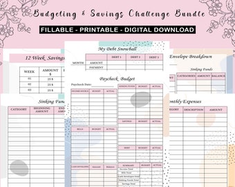 Budgeteringspaket med 8 utskrivbara mallar, digital nedladdning, PDF-fil, sparplanerare, pengaplanerare, finansiell planerare, budgetspårare