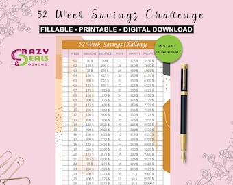 10k 52 Week Savings Challenge, Printable/fillable Digital PDF Download, Savings Planner, Money Tracker, Money Challenge, Budget Tracker