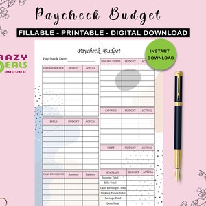 Paycheck Budget Printable Template Digital Download PDF File, Budget Tracker, Paycheck Tracker, Budget Planner, Paycheck Digital Printable