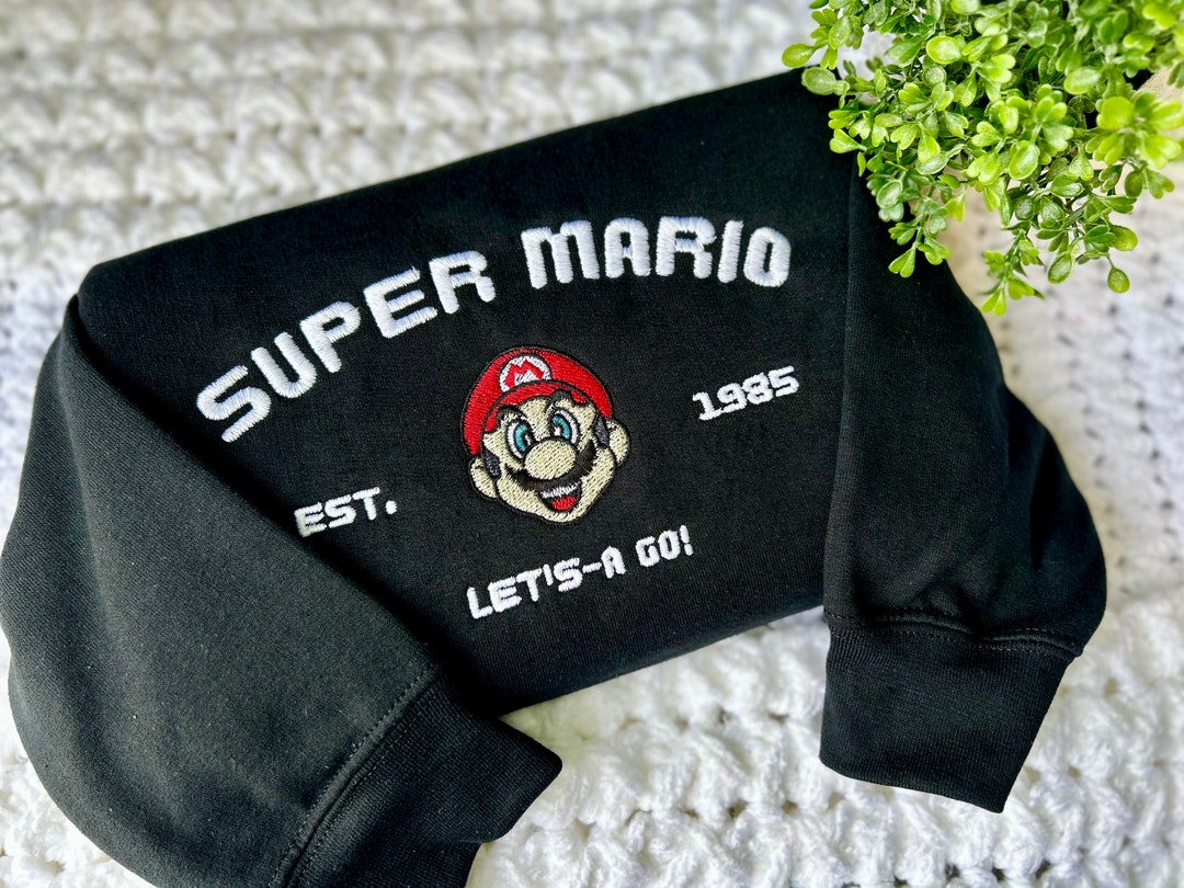 Super Mario Embroidered Sweatshirt, University Super Mario, Supermario Sweatshirt, Mario