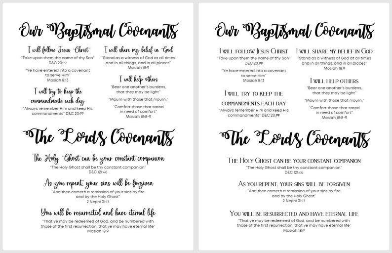 Baptism Covenants Printable Church of Jesus Christ of - Etsy