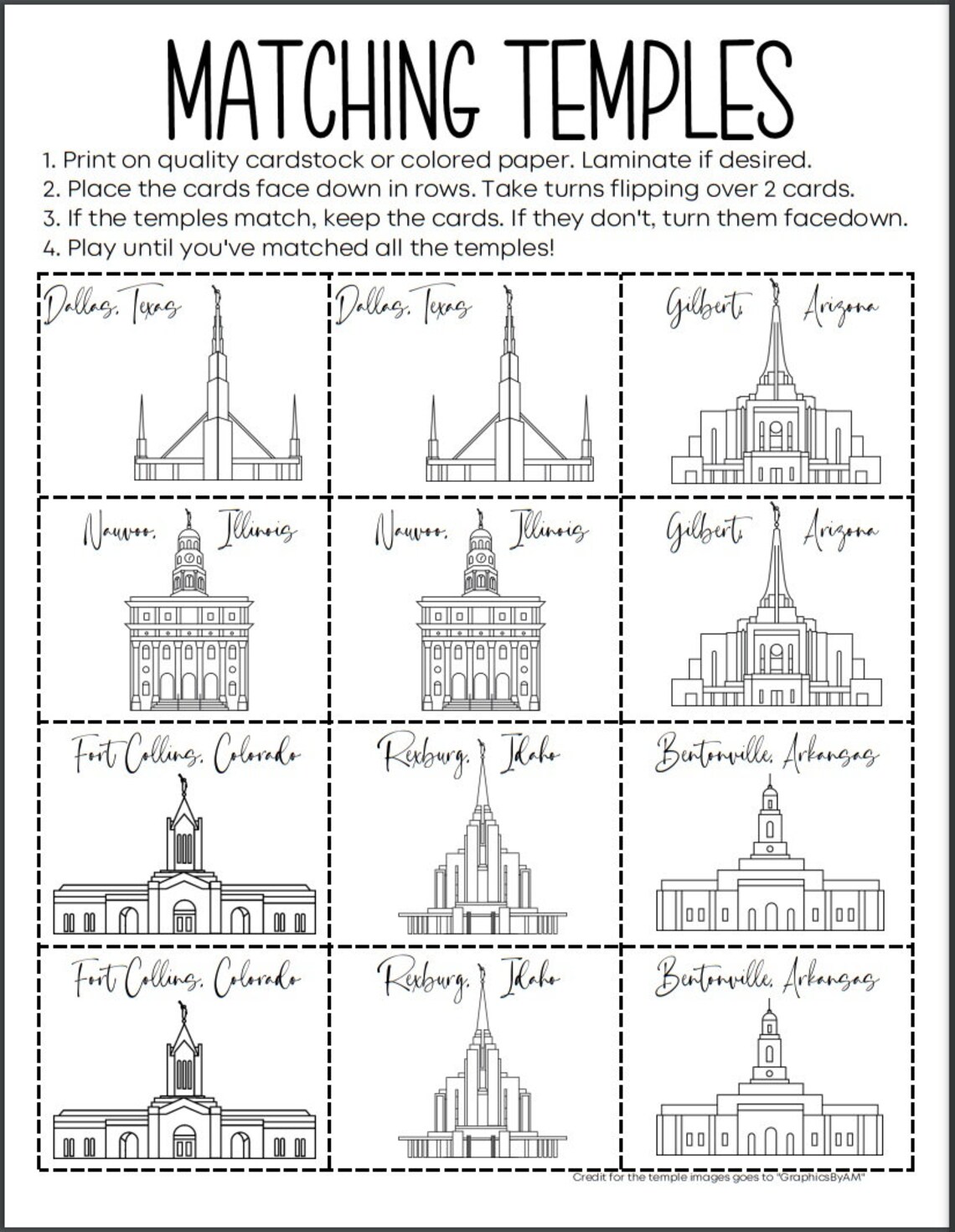 Temple Matching Game Church of Jesus Christ of Latter-day Saints 24 ...