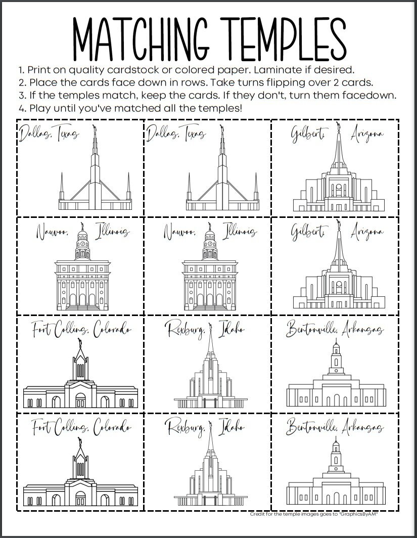 Temple Matching Game Church of Jesus Christ of Latter-day Saints 24 ...