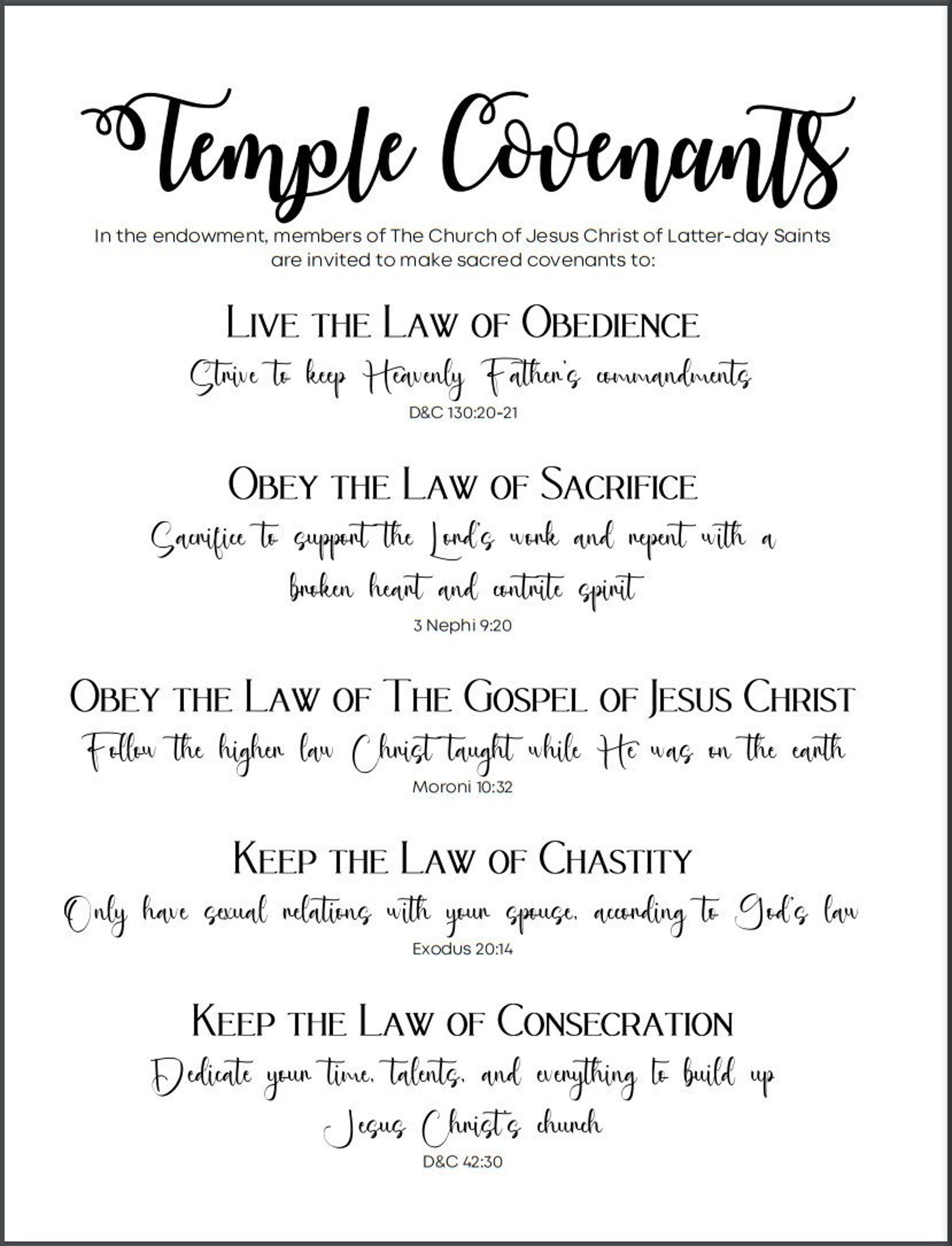 Endowment Covenants Printable Church of Jesus Christ of Latter-day ...