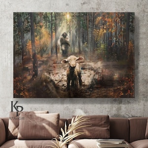 Jesus and Lamb No Words, Loss Lamb Art Canvas, Jesus Running after a Lost Lamp, Jesus and Lamb Art Canvas, Christmas 2023 ArtGift