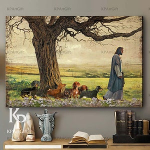 Dachshund with Jesus Christ Canvas, God with Dachshund Canvas, Dachshund Dog Lovers Gift Canvas, Christian Gift Canvas, Jesus Christ Art