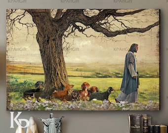 God With Rottweiler Canvas, Jesus With Rottweiler, Rottweiler Dog ...