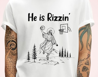 He Is Rizzin' Funny Easter PNG Jesus Playing Basketball Retro Y2K Christian Faith Religious Png, Christian Easter Png, Funny Easter Png