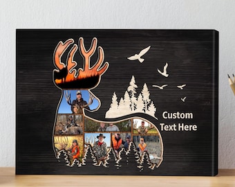 Custom Deer Hunting Photo Collage Canvas | Personalized Father’s Day Gift for Dad, Grandpa, Son, Hunting Buddy, Anniversary Gift for Husband
