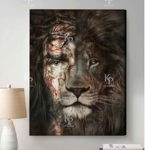 Jesus and  lion Face Art Canvas, Lion of judah - Jesus Art Canvas, Christian Canvas 04