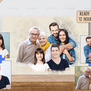 Add Deceased Loved One PHOTO MERGE Personalized Watercolor Portrait Canvas Family Painting From Photo Unique Remembrance Digital Memorial