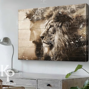 Jesus and Lion Canvas, Lion of Judah art painting, Christian Canvas, Christian Home decor 29
