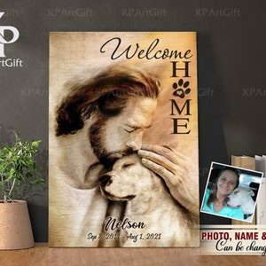 Jesus with Dog Painting, DIGITAL download file, Jesus and Dog, Welcome home Canvas ,Sympathy Gift For Loss Dogs, Cats or any Pets