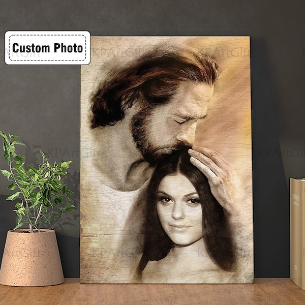 Jesus portrait customizable Portrait With Jesus Piicture Safe in the Arms of Jesus Memorial Canvas, Welcome Home Canvas Art Gift for Dad Mom