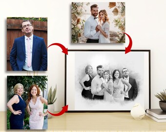 Kombinera foton Anpassad present och minnesgåva Lägg till avliden nära och kära till foto - Lägg till person Present till pappa mamma Svartvit digital konst nedladdning
