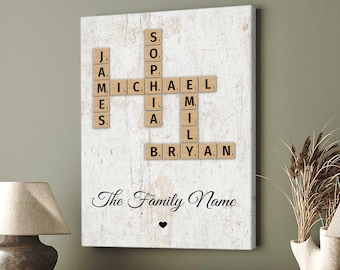 Personalized Family Name Sign Canvas, Custom Family Name Sign, Housewarming Gift First Home Sign, Family Last Name Signs Crossword Name Sign
