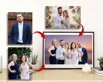 Lägg till avliden nära och kära till foto, lägg till person till foto, minnesgåva, familjeporträtt, olika foton, kombinera foton, present till pappa mamma digitalt
