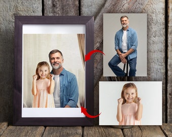 Lägg till avliden nära och kära till foto, lägg till person till foto, minnesgåva, familjeporträtt, olika foton, kombinera foton, present till pappa mamma digitalt