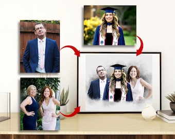 Lägg till avliden nära och kära till foto, lägg till person till foto, minnesgåva, familjeporträtt, olika foton, kombinera foton, present till pappa mamma digitalt